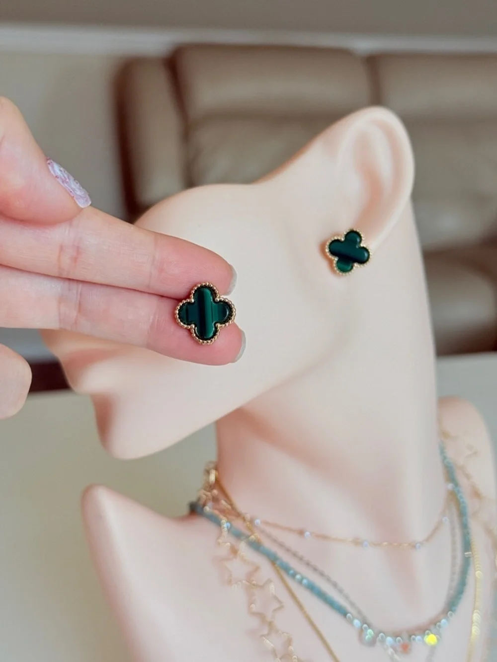 Green Clover Stud Earrings